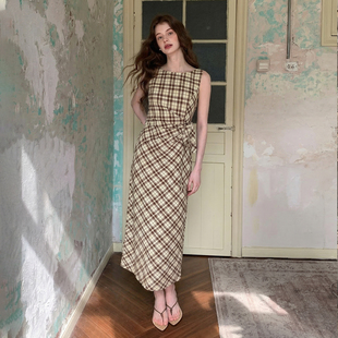 背心式 ZHUYIYI3 格子春季 11点上新新款 连衣裙女收腰显瘦高级感