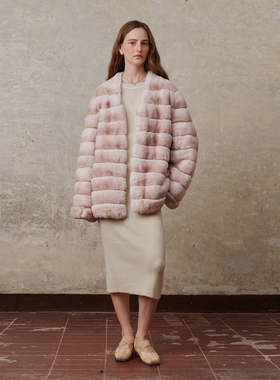 ZHUYIYI 新款龙猫兔高级感粉色进口獭兔毛皮草外套女秋冬