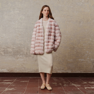 ZHUYIYI 龙猫兔高级感粉色进口獭兔毛皮草外套女秋冬 新款