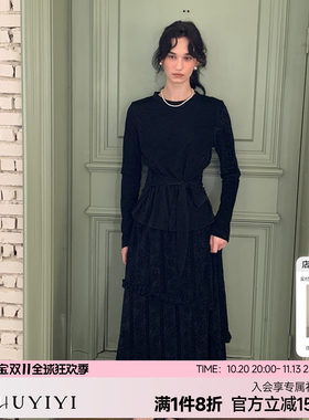ZHUYIYI 新款简约黑色上衣毛衣女套装半身裙修身蕾丝显瘦