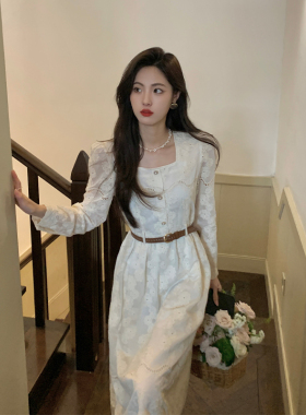 ZHUYIYI 法式高级感超春款连衣裙女新款收腰刺绣白色蕾丝裙开春