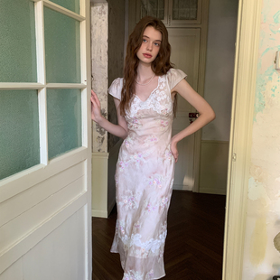 蕾丝拼接无袖 新款 薄纱连衣裙女夏收腰显瘦长裙 气质法式 ZHUYIYI