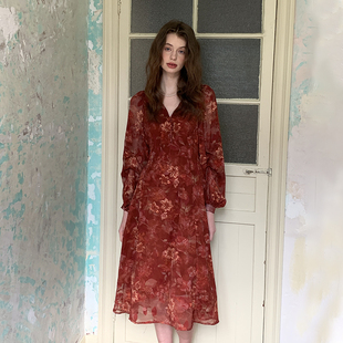 碎花灯笼袖 连衣裙女2025新款 复古长袖 法式 原创设计 春季 ZHUYIYI