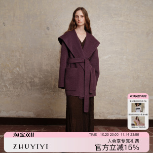 简约 修身 ZHUYIYI 大翻领小个子羊驼毛双面呢大衣外套女秋冬短款