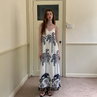高级感印花显瘦 印花吊带连衣裙女夏新款 ZHUYIYI 波西米亚流苏
