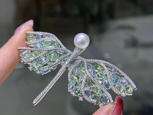 重工彩锆胸针配件搭配9-10mm海水澳白珍珠diy合金胸针