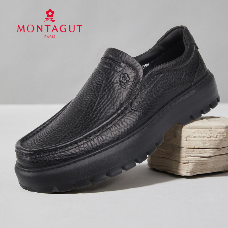 梦特娇高档牛颈纹皮鞋4CM厚底