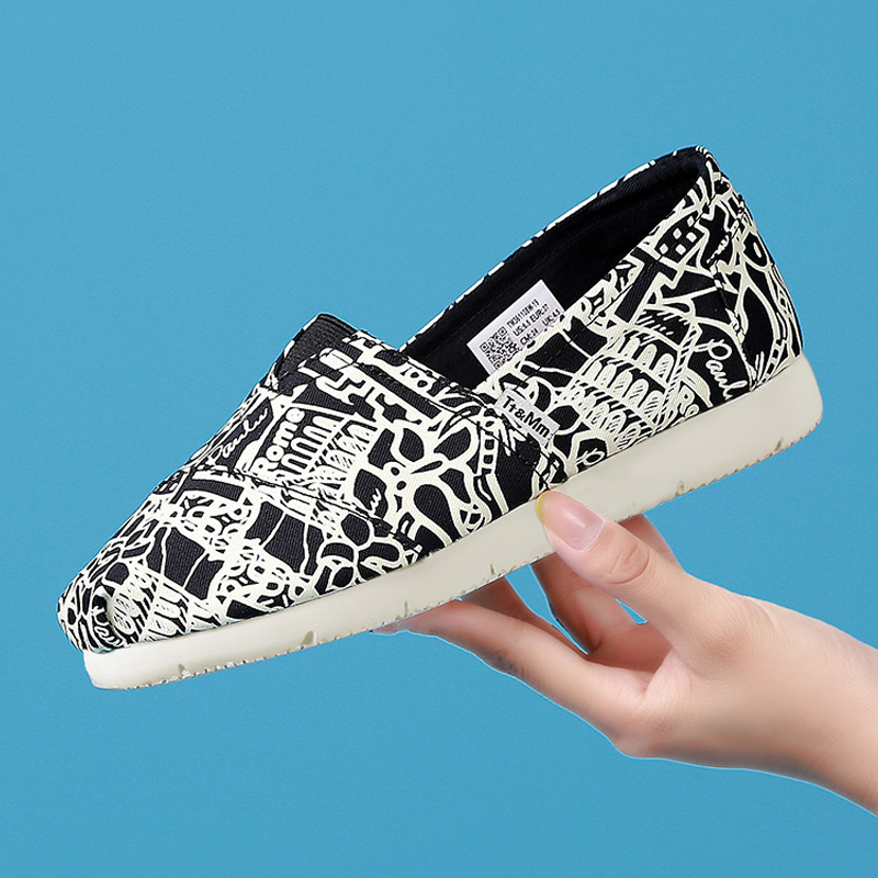 汤姆斯平底涂鸦时尚一脚蹬布鞋女