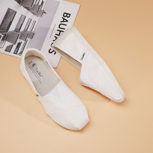 布鞋 Tt&Mm 百搭休闲鞋 女一脚蹬懒人小白鞋 汤姆斯极简风白色帆布鞋