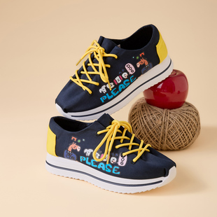 厚底百搭休闲松糕布鞋 Tt&Mm 2026春季 涂鸦风拼色帆布鞋 汤姆斯女鞋