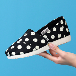 舒适透气妈妈帆布鞋 Tt&Mm 复古一脚蹬休闲波点布鞋 美式 汤姆斯女鞋
