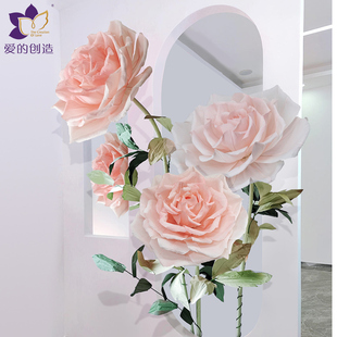 高端立体手工纸艺仿真玫瑰花染色婚庆装饰婚礼舞台布置场景摆饰