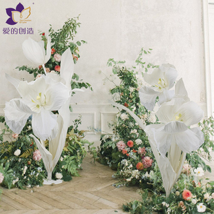 纸艺手工定制仿真木槿花大型春季室内橱窗美陈蛋糕店背景墙装饰