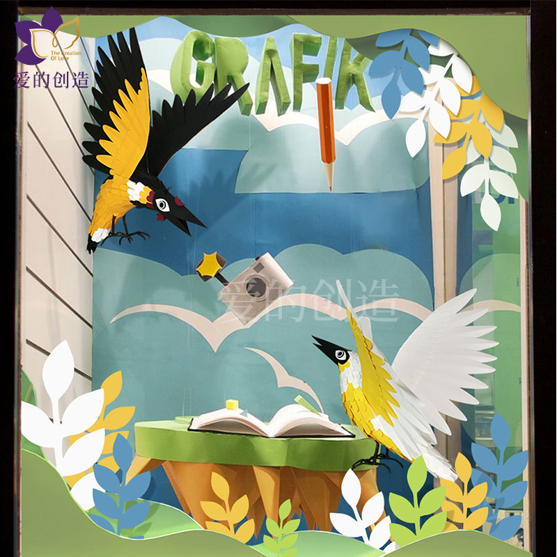 手工纸艺鸟橱窗装饰摆件动物仿真鸟类设计布置道具创意纸艺纸塑鸟