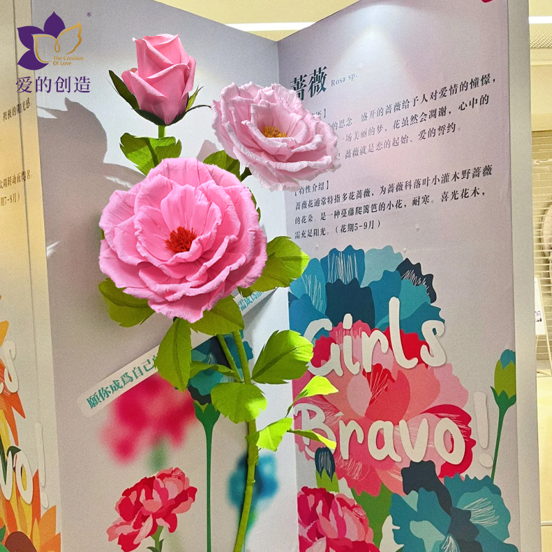 高档仿真花装饰套装粉色蔷薇手工立体花商业空间装饰室内活动布置