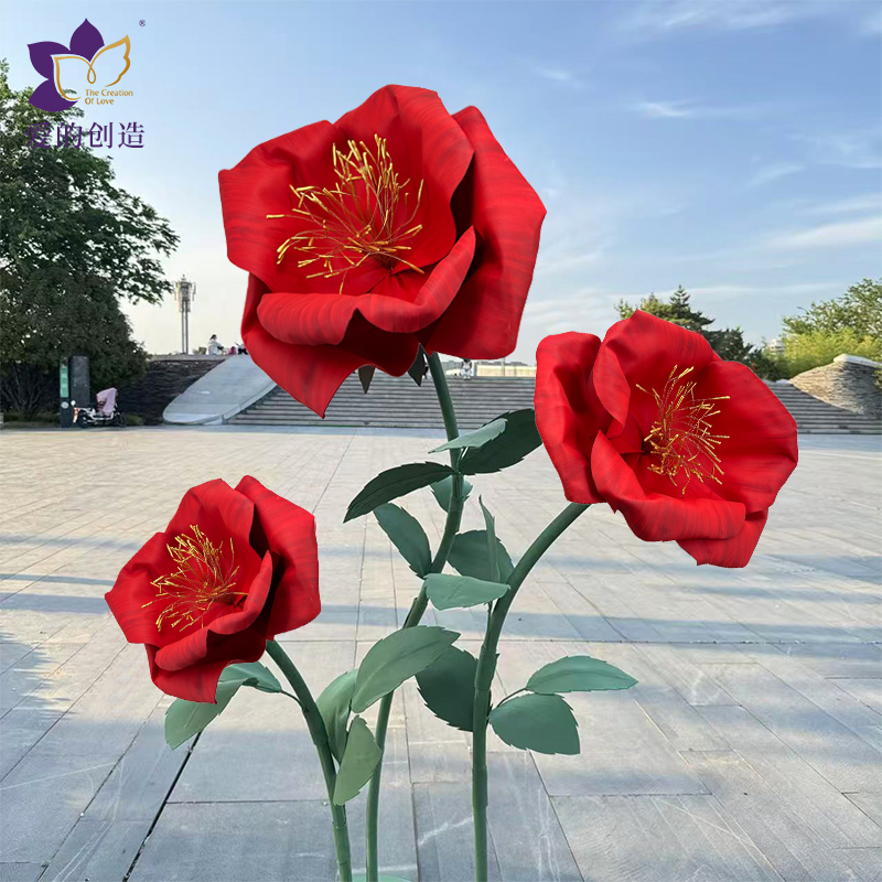 巨型防水手工纸艺立体仿真金丝玫瑰花节日美陈店铺庆典车展装饰花