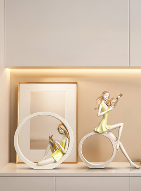 高端轻奢小提琴女孩人物艺术摆件创意雕塑办公室客厅电视柜装饰品