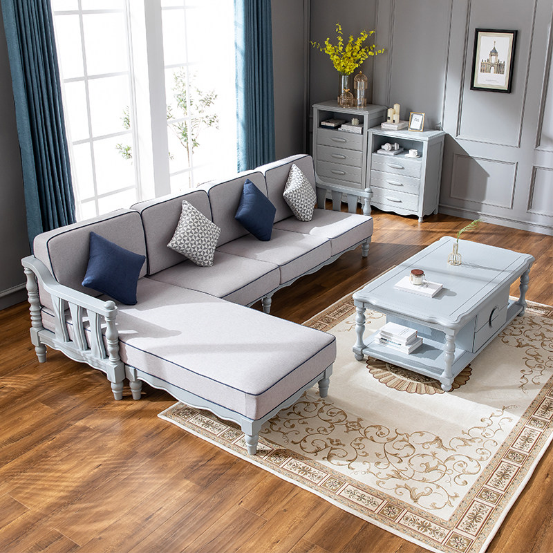 美式轻奢沙发转角贵妃位现代简约小户型家用客厅布艺沙发组合套装