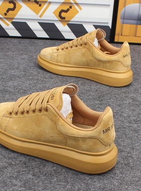 港风复古真皮潮鞋男女厚底低帮透气情侣运动鞋反绒皮增高休闲板鞋