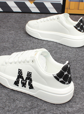 潮牌时尚印花小白鞋男女情侣百搭厚底低帮板鞋学生轻便休闲运动鞋