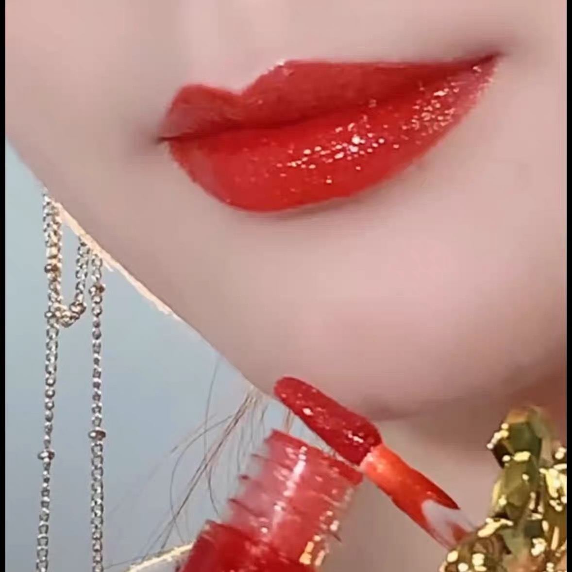 血凤凰橘红色唇釉滋润显白减龄爆闪橘色奶油橘珠光口红持久保湿