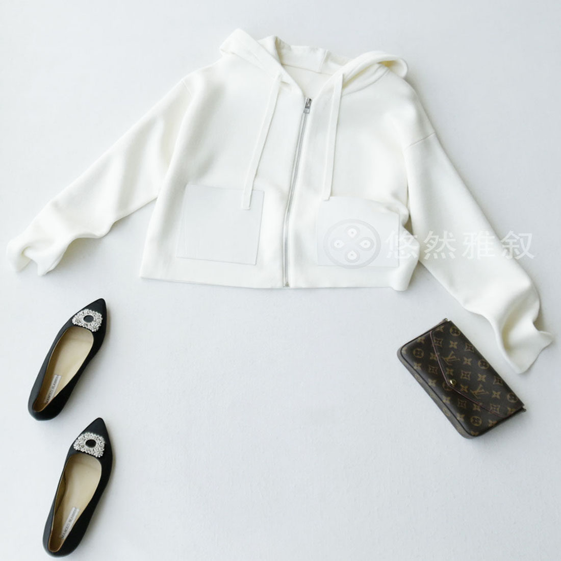 高定系 早春新品 细腻密织羊毛拼接牛皮口袋宽松乖巧休闲连帽外套,女装/女士精品,短外套,淘宝优惠券,粉丝福利购,淘宝优惠卷