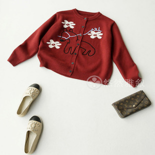 韩定单 三色 勾勒文艺感小马图极简基础风复古宽松款羊绒混纺开衫