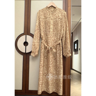 春日新品 配独立腰带 温婉印花复古领 重磅03双绉真丝长袖连衣裙