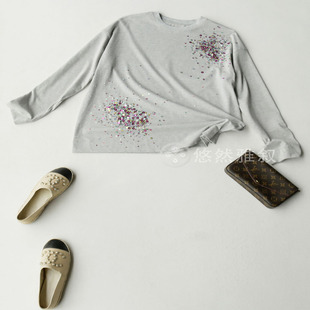 细腻密实定织棉 重磅手工缝制彩亮片轻奢中长T恤 贵但超好 高定系