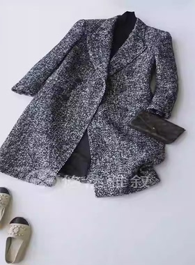 原1880现880 经典人字纹 手工拱针驳头领 羊毛混纺双排扣直筒大衣