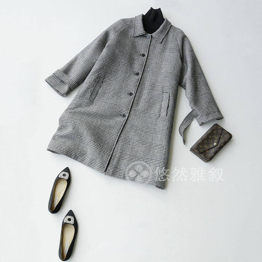 原688 现288 仅30几件 售完无补 经典英伦格纹 惬意宽松薄棉大衣