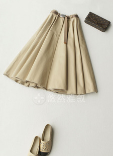复古又经典 配独立腰带 卡其斜纹棉大伞摆半裙 拍下改价 仅限老客