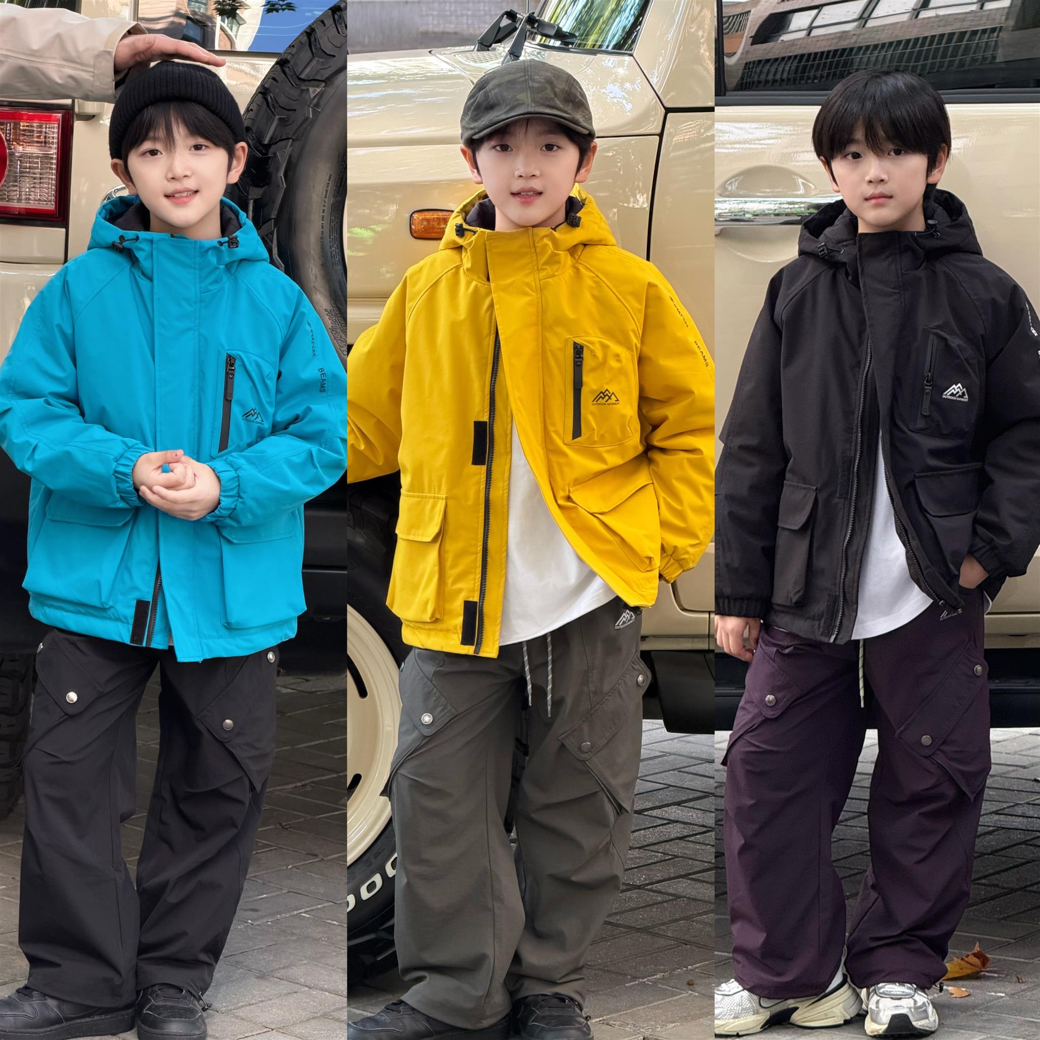 小七baby25冬三防加厚夹棉冲锋衣外套登山滑雪裤子套装男女童TP06