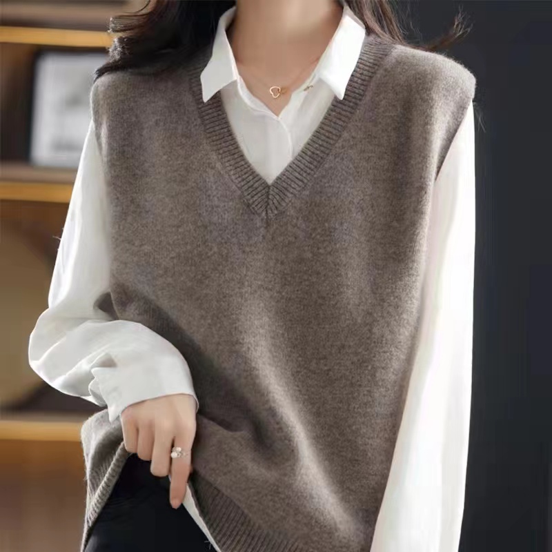 鄂尔多斯市产100%纯羊绒衫女V领马甲女背心内搭打底衫