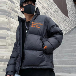 V家羽绒服男女同款背面大V刺绣字母羽绒服女冬季短款加厚外套