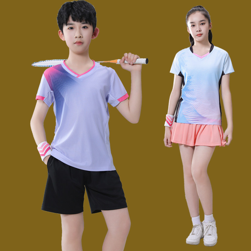 新款儿童羽毛球服套装男女童短袖速干训练网球排球夏比赛运动印字