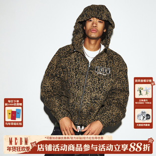 MEDM 纯色/豹纹水洗连帽工装休闲夹克刺绣logo宽松短款连帽外套男