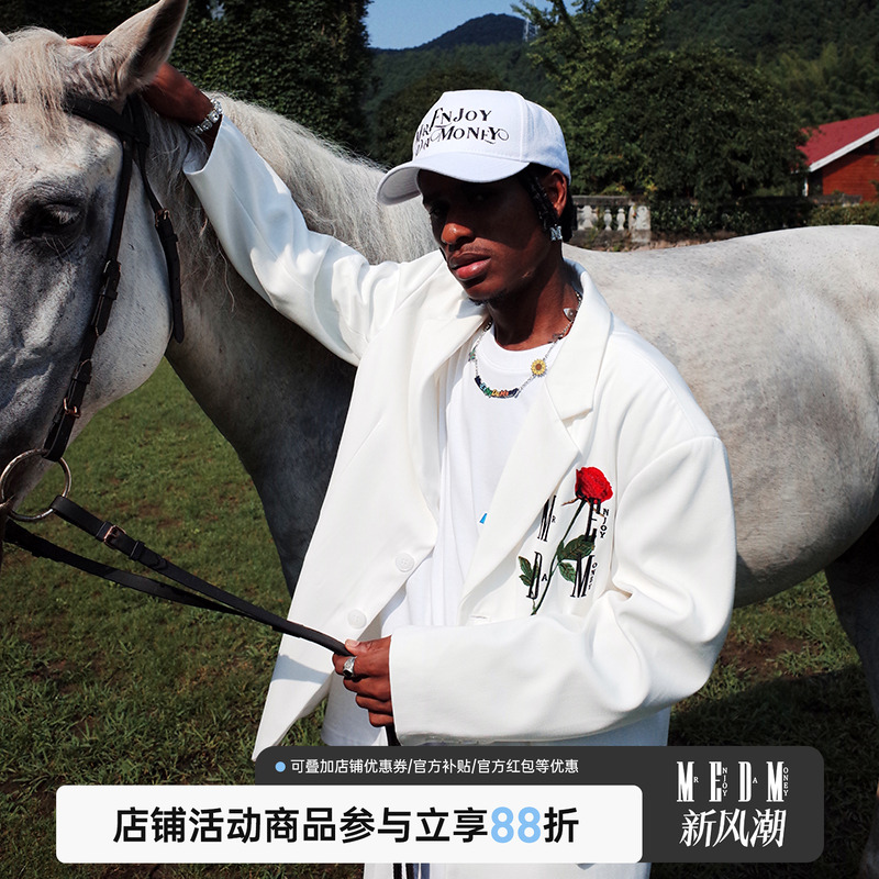 MEDM春季新款情侣玫瑰刺绣西服