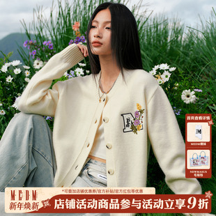 外套 毛衣春秋男女慵懒宽松情侣针织衫 MEDM 线条花卉刺绣休闲开衫