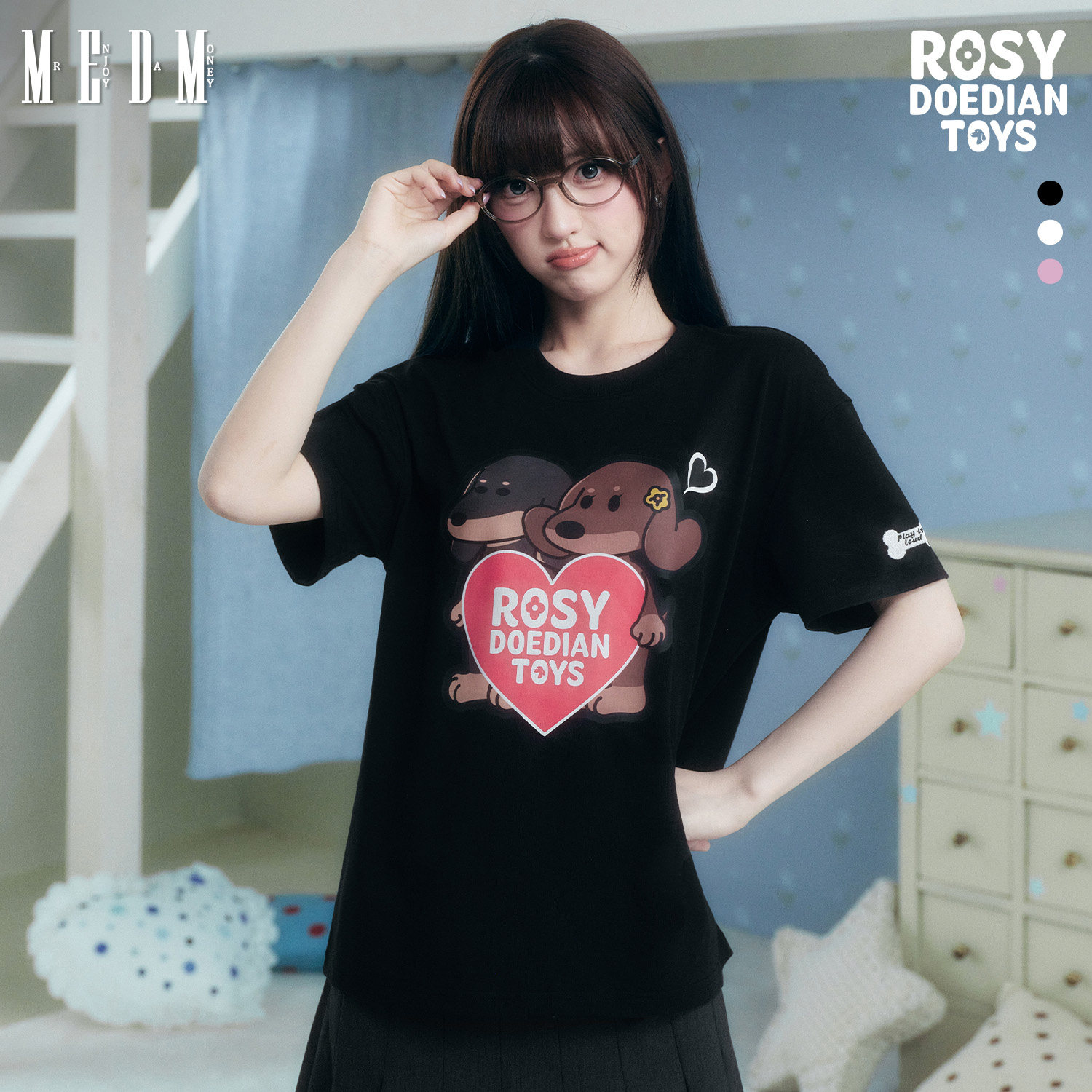 MEDM×ROSYDOEDIANTOYS联名-狗狗爱心短袖T恤趣味情侣穿搭上衣潮