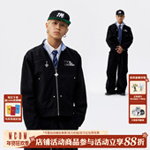 MEDM 纯色拼格纹休闲拉链夹克25新款 街头百搭男女宽松翻领外套秋