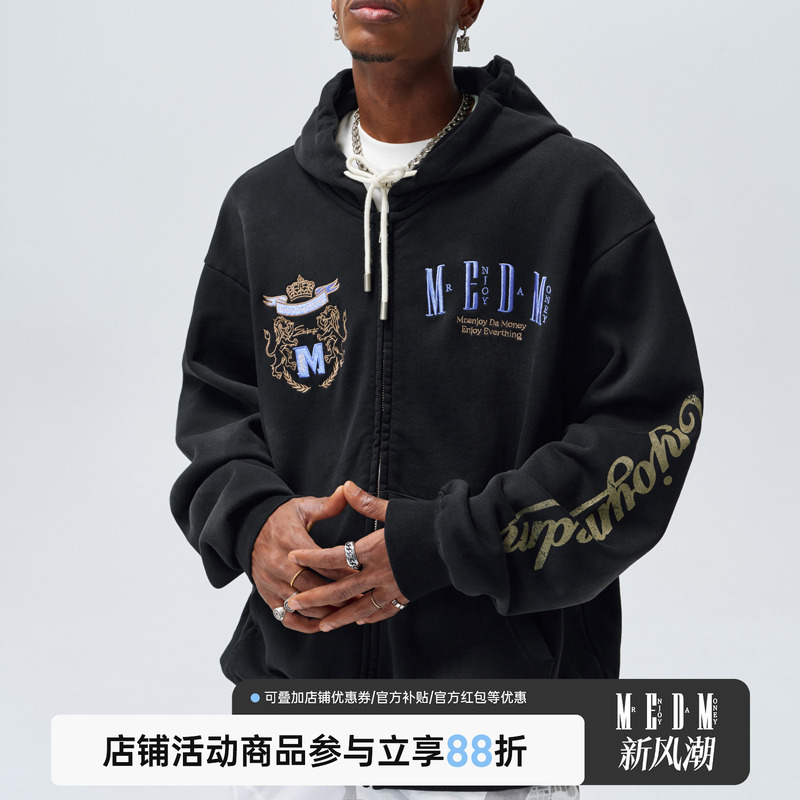 MEDM复古box拉链帽衫卫衣