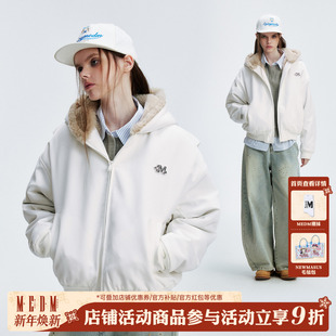 连帽情侣棉服外套男 美式 MEDM 金属标logo休闲毛绒领保暖棉服冬季