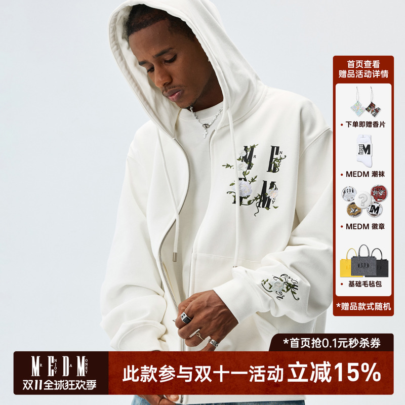 MEDM25SS山茶花刺绣拉链帽衫