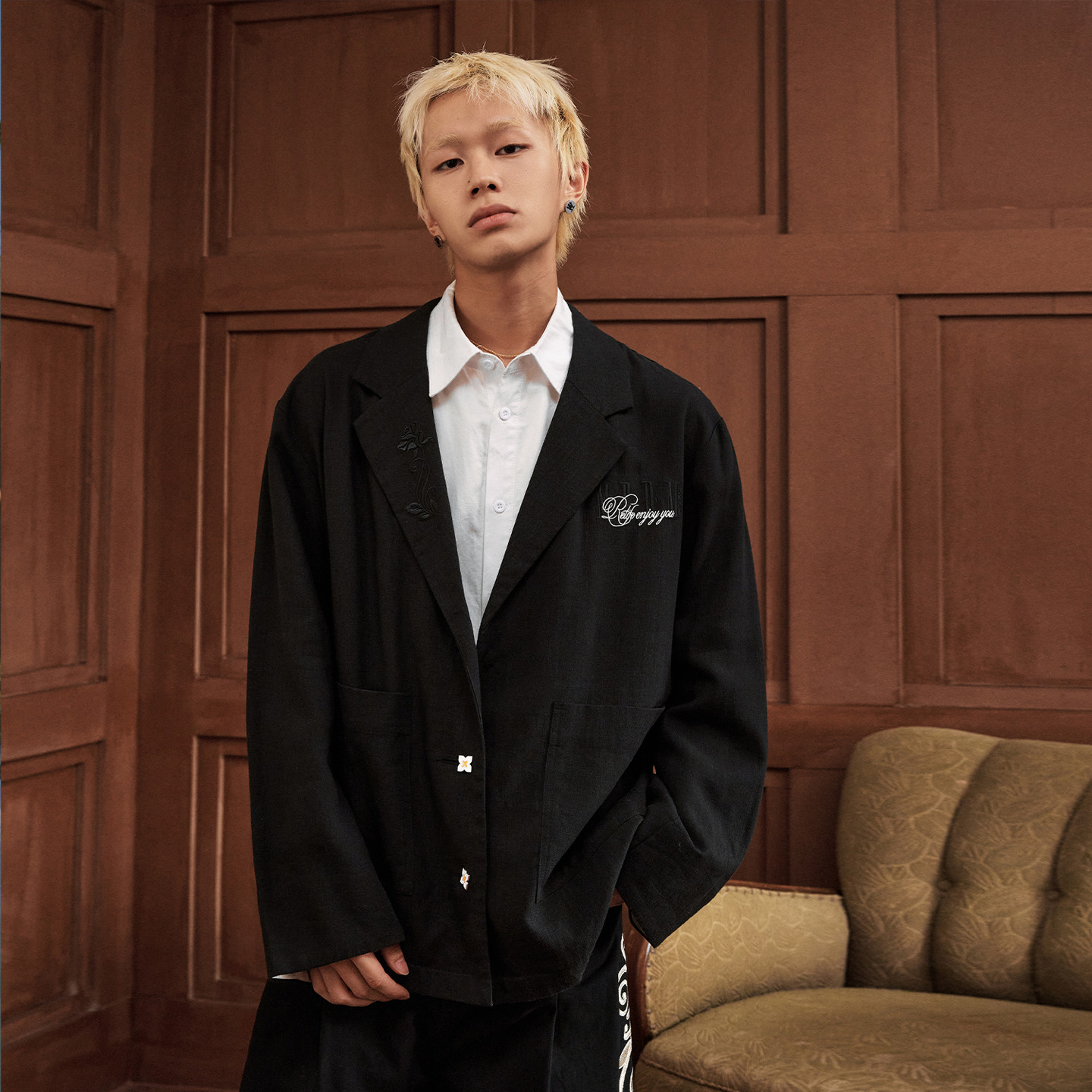 MEDM 新款亚麻字母刺绣纯色休闲西装高级感男女外套春秋商场同款