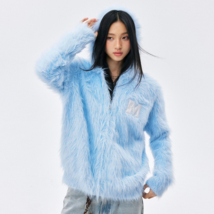 【黄冠亨同款】MEDM 马海毛贴皮连帽休闲毛衣秋冬慵懒针织衫外套