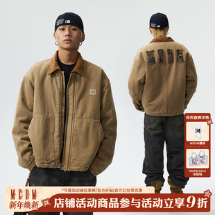 MEDM 休闲翻领棉衣棉服男 毛边贴字飞机扣底特律加棉夹克秋冬美式