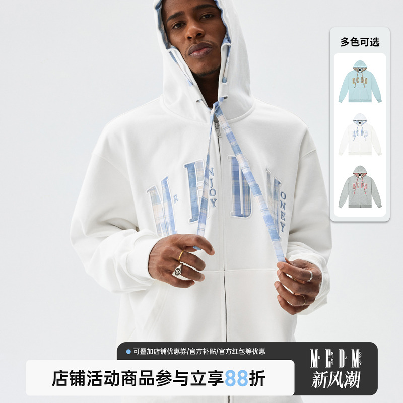 MEDM贴布格子拉链帽衫