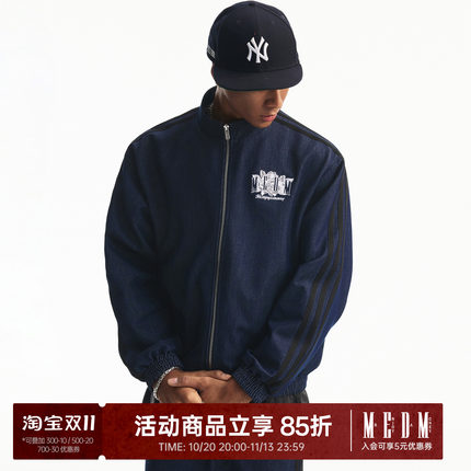 MEDM 仿蕾丝刺绣logo牛仔感运动套装外套美式复古街头风显瘦夹克