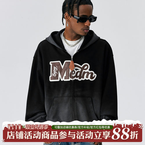 MEDM大吊牌拉链水洗连帽卫衣